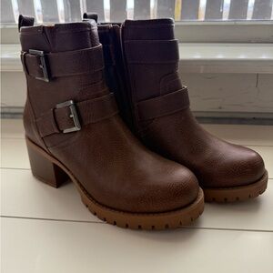 MIA Brown Heeled Boots with Buckle Detail